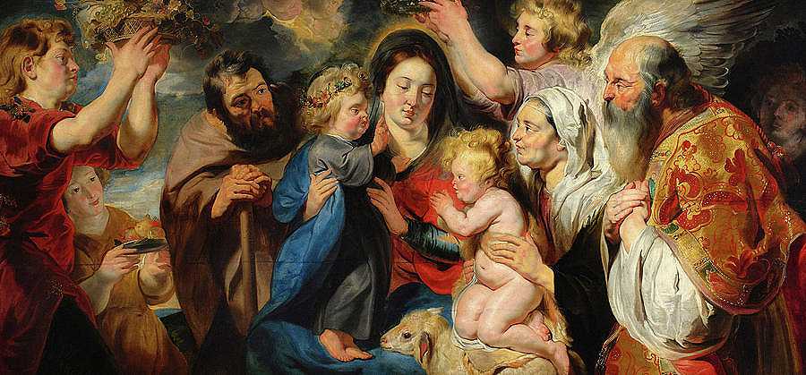 被天使包围的神圣家庭`Holy Family Surrounded by Angels by Jacob Jordaens