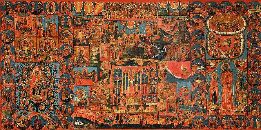 Proskynetarion描绘了耶路撒冷以及基督和提奥托科斯的生命周期`Proskynetarion with Depiction of Jerusalem and Scenes from the life cycles of Christ and Theotokos by Icon