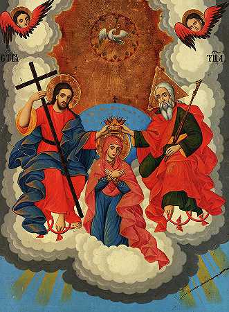 新约三位一体与圣母加冕`New Testament Trinity and Crowning of the Virgin by Icon Painter Nikola Obrazopisov
