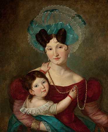 玛丽亚·安娜·拉维茨（1807-1887）与儿子贾ś的肖像`Portrait of Maria Anna Rawicz (1807–1887) with her son Jaś (circa 1834) by Jan Krzysztof Damel
