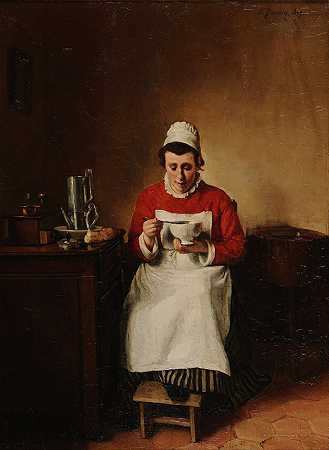 午餐或咖啡碗`Le déjeuner ou le bol de café (1879) by François Bonvin
