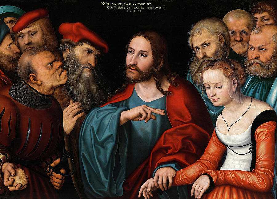 《基督与通奸》，1532年`Christ and the Adulteress, 1532 by Lucas Cranach the Elder