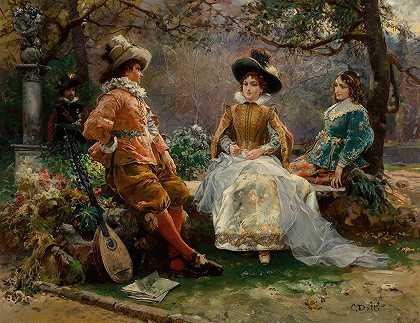 花园里的音乐`Music in the garden by Cesare Auguste Detti