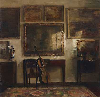 大提琴内饰`Interior with a Cello by Carl Holsøe