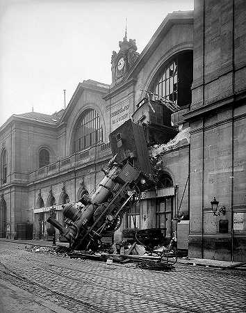 巴黎蒙帕纳斯车站火车事故`Train accident at the Gare Montparnasse in Paris by Leopold Louis Mercier