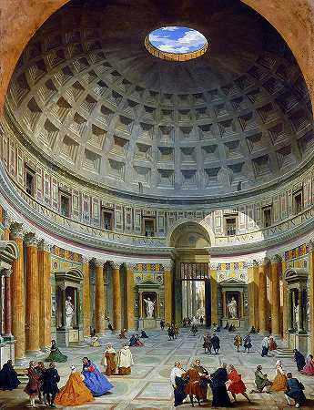 万神殿屋内，罗马，1734年`Interior of the Pantheon, Rome, 1734 by Giovanni Paolo Panini