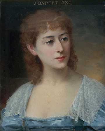 朱莉娅·巴特特的肖像画（1854-1941），法国喜剧团成员，扮演杜维根小姐。`Portrait de Julia Bartet (1854~1941), sociétaire de la Comédie~Française dans le rôle de Mlle du Vigean. (1884) by Daniel Bérard