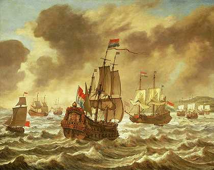 唐斯战役前，特朗普的旗舰阿米莉亚号，1639年10月21日`Before the Battle of the Downs, Tromp\’s Flagship Amelia, 21 October 1639 by Reinier Nooms