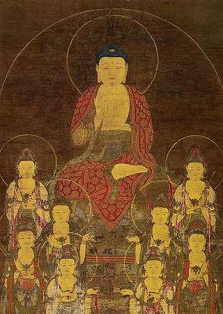 阿弥陀佛和八大菩萨，14世纪`Buddha Amitabha and the Eight Great Bodhisattvas, 14th century by Old Master
