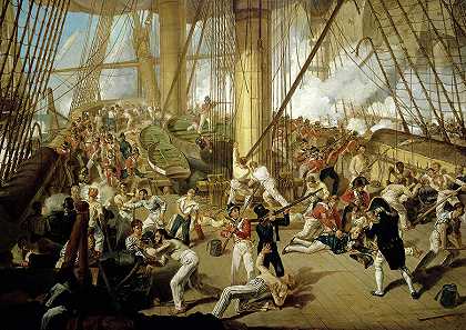 纳尔逊倒台，特拉法加战役`The Fall of Nelson, Battle of Trafalgar by Denis Dighton