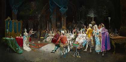 宫殿里的魔术师`The Magician at the Palace (1894) by Eugenio Lucas Villamil