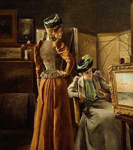 看着一幅画`
Looking at a Painting (1891)  by Alfred Stevens
