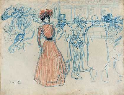 公共汽车站的女人`Woman at the Bus Stop by Théophile Alexandre Steinlen