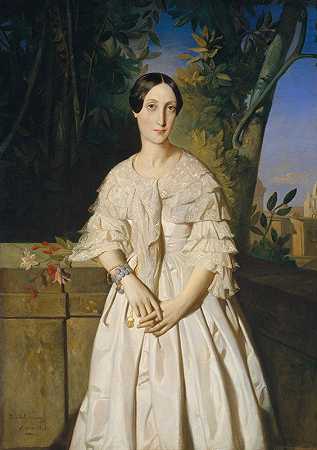 莫尔堡伯爵夫人（玛丽·路易丝·夏洛特·加布里埃尔·托马斯·德潘格，1816-1850）`Comtesse de La Tour~Maubourg (Marie~Louise~Charlotte~Gabrielle Thomas de Pange, 1816–1850) (1841) by Théodore Chassériau