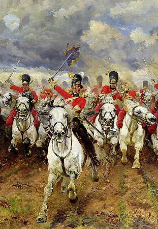 永远的苏格兰，滑铁卢战役`Scotland Forever, Battle of Waterloo by Elizabeth Southerden Thompson