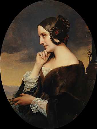 玛丽·德·弗拉维尼的肖像，伯爵夫人阿戈尔（1805-1876）`Portrait de Marie de Flavigny, comtesse dAgoult (1805~1876) (1843) by Henri Lehmann
