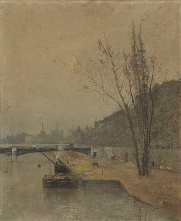 索尔费里诺大桥塞纳河`La Seine au pont de Solférino (1890) by René Billotte
