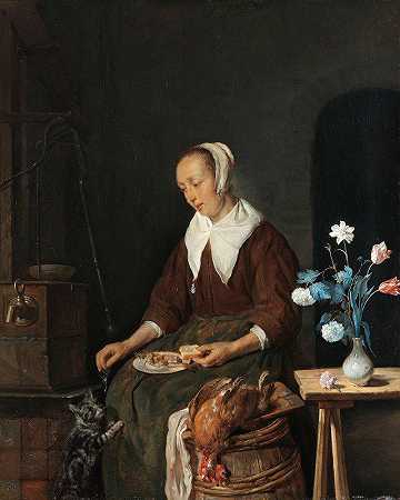 猫的早餐`The Cat’s Breakfast (c. 1661 ~ c. 1664) by Gabriel Metsu