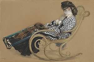 坐在摇椅上的年轻女子，为绘画而学习#最后一晚`
Young Woman in a Rocking Chair, study for the painting ;The Last Evening (about 1873)  by James Tissot