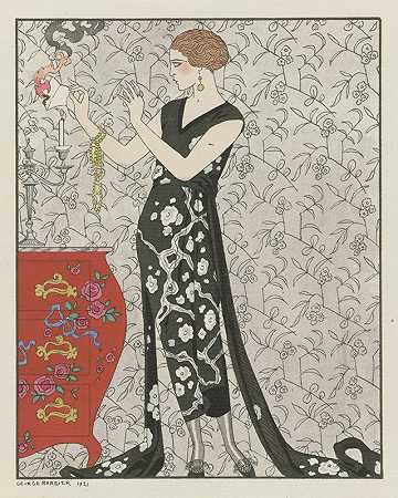 烟雾晚装，德比`Fumée ; Robe du soir, de Beer (1921) by George Barbier