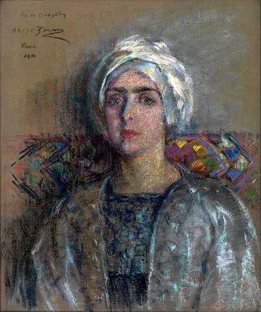 白色头巾`The White Turban (1911) by Alice Pike Barney