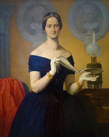 歌手卡罗琳·海泽内克的肖像`Portrait of the singer Caroline Hetzenecker (1848) by Moritz Von Schwind