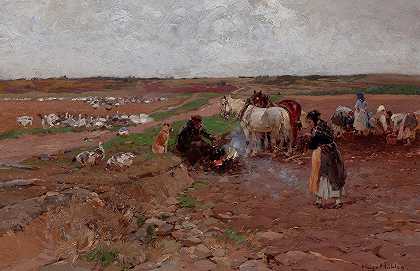 骑着马的农民`Peasants with Horses by Hugo Mühlig