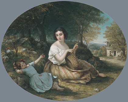 篮子制造商`The Basket Maker (1853) by Louis Lang