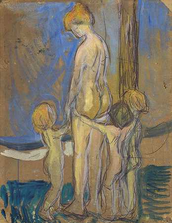 带孩子的女人`Woman with Children (1907) by Edvard Munch