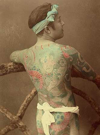 有纹身的日本男子`Japanese Man with Tattoos by Unknown