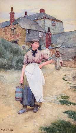 康沃尔乡村少女`A Cornish Village Maiden (1883) by Walter Langley