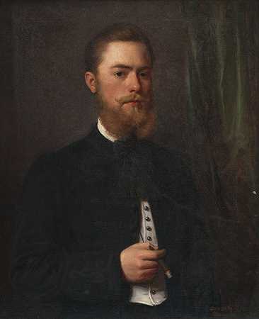 一个年轻人的肖像。法律系学生Gejza Bencúr`Portrait of a young man. Law student Gejza Bencúr (1860) by Gyula Benczúr
