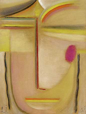 抽象头，金色和粉色`Abstract Head, Gold and Pink by Alexej von Jawlensky