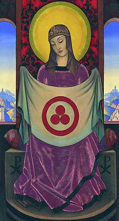 麦当娜·奥里弗拉马，1932年`Madonna Oriflamma, 1932 by Nicholas Roerich