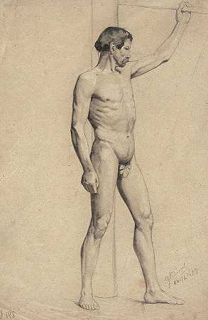 男性裸体，摆姿势`Male Nude, Pose by Gustav Klimt
