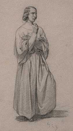 站着的男性长袍的四分之三景观`Three~Quarter View of a Standing Male Robed Figure by François-Claudius Compte-Calix