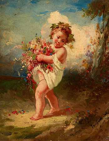带花的孩子`Child Carrying Flowers (1850) by François-Louis Lanfant De Metz