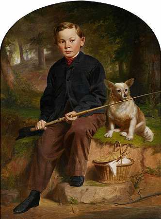 查尔斯·H·布鲁尔（带狗钓鱼的男孩）肖像`Portrait of Charles H. Brewer (Boy Fishing with Dog) (1868) by Jacob Cox