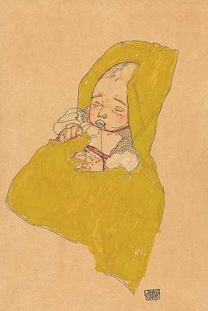 婴儿换尿布`Baby in Changing Pad by Egon Schiele