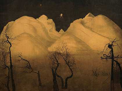 《山中的冬夜》，研究，1902年`Winter Night in the Mountains, Study, 1902 by Harald Sohlberg