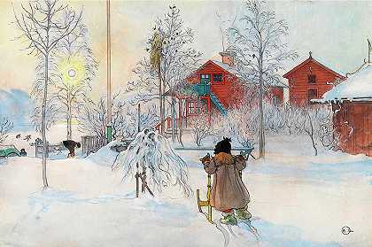 《院子和盥洗室》，1895年`The Yard and Washhouse, 1895 by Carl Larsson