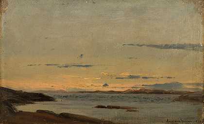 夏夜，鲸鱼`Sommeraften, Hvaler (1874) by Amaldus Nielsen