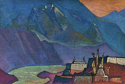 钱德拉河，1932年`Chandra River, 1932 by Nicholas Roerich