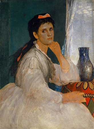 艺术家的长女克拉拉·博克林的肖像`Portrait of Clara Böcklin, Eldest Daughter of the Artist (1872~1873) by Arnold Böcklin