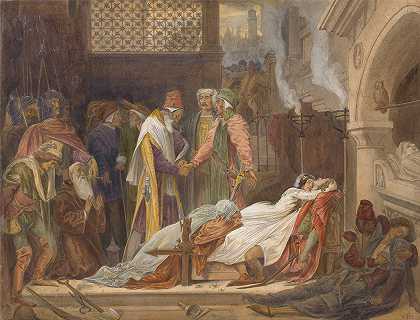 蒙塔古家族和卡普利特家族的和解`The Reconciliation of the Montagues and the Capulets (1854) by Frederic Leighton