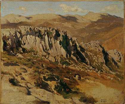 奥列瓦诺附近的岩石景观`Felsenlandschaft bei Olevano (1870) by Carl Schuch