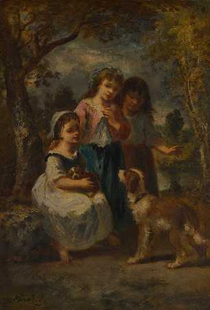 三个小女孩`Three Little Girls (c. 1870) by Narcisse-Virgile Diaz de La Peña