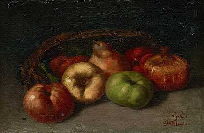 苹果、梨和石榴的静物画`Still Life with Apples, Pear, and Pomegranates (1871) by Gustave Courbet