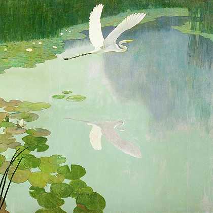 夏天的苍鹭`Heron in Summer by Newell Convers Wyeth