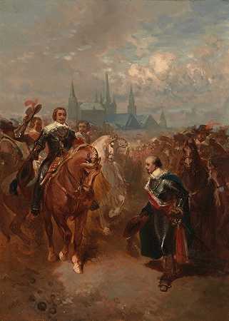弗雷德里克·亨德里克于1632年撤出马斯特里赫特`Frederik Hendrik trekt Maastricht binnen, Anno 1632 (1855) by Charles Rochussen